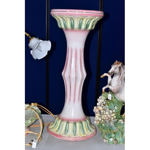 1215A - A LATE 20TH CENTURY ITALIAN CERAMIC THREE SECTION WATER FEATURE LAMP, comprising a pair of lamps wit... 