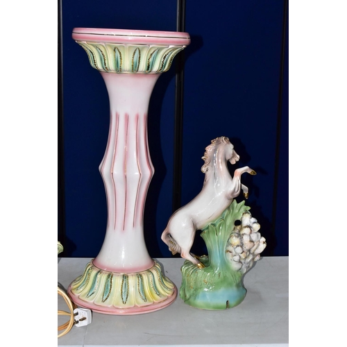 1215A - A LATE 20TH CENTURY ITALIAN CERAMIC THREE SECTION WATER FEATURE LAMP, comprising a pair of lamps wit... 