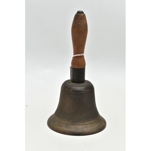 1011A - A 1939 A.R.P. (AIR-RAID PRECAUTIONS) WARDEN'S BELL, wooden handle, stamped J.B. 39 at the top of the... 