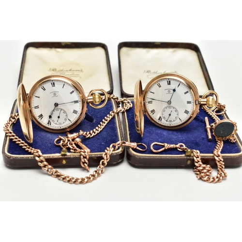 1077A - A pair of cased 1930s 9ct gold full hunter pocket watches, by Rotherhams London, each pocket watch ... 