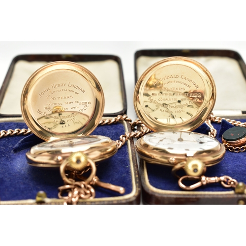 1077A - A pair of cased 1930s 9ct gold full hunter pocket watches, by Rotherhams London, each pocket watch ... 