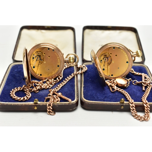 1077A - A pair of cased 1930s 9ct gold full hunter pocket watches, by Rotherhams London, each pocket watch ... 