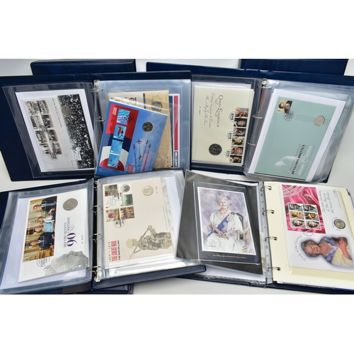 113 - FOUR ROYAL MAIL/ROYAL MINT PHILATELIC NUMISMATIC  ALBUMS, to include from 1995 through to 2019,1992 ... 