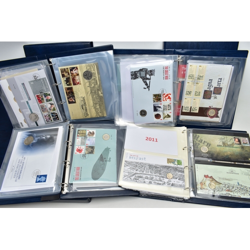 113 - FOUR ROYAL MAIL/ROYAL MINT PHILATELIC NUMISMATIC  ALBUMS, to include from 1995 through to 2019,1992 ... 