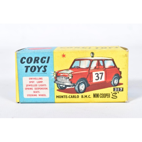 13 - A BOXED CORGI TOYS B.M.C. MINI COOPER S MONTE CARLO 1964, No.317, red body, white roof, yellow inter... 