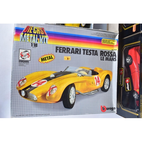 18 - SIX BOXED BBURAGO FERRARI SPORTS CAR MODELS, all 1/18 scale, to include constructed 250 Testa Rossa ... 