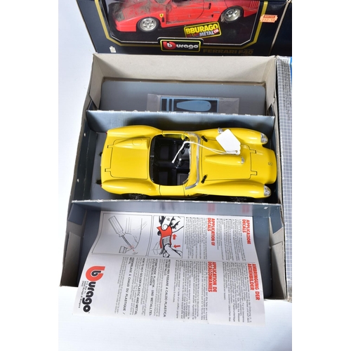 18 - SIX BOXED BBURAGO FERRARI SPORTS CAR MODELS, all 1/18 scale, to include constructed 250 Testa Rossa ... 