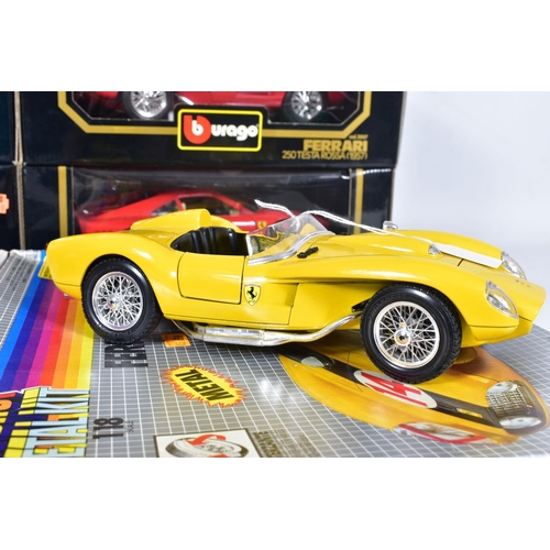 18 - SIX BOXED BBURAGO FERRARI SPORTS CAR MODELS, all 1/18 scale, to include constructed 250 Testa Rossa ... 