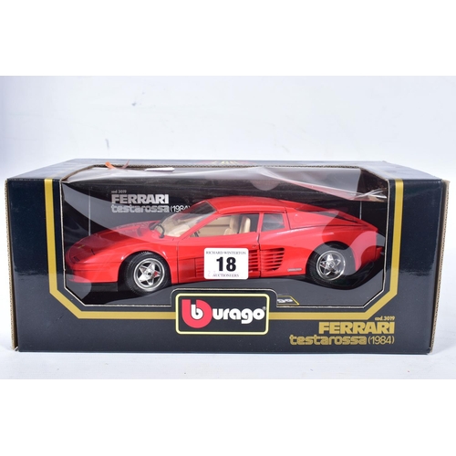 18 - SIX BOXED BBURAGO FERRARI SPORTS CAR MODELS, all 1/18 scale, to include constructed 250 Testa Rossa ... 