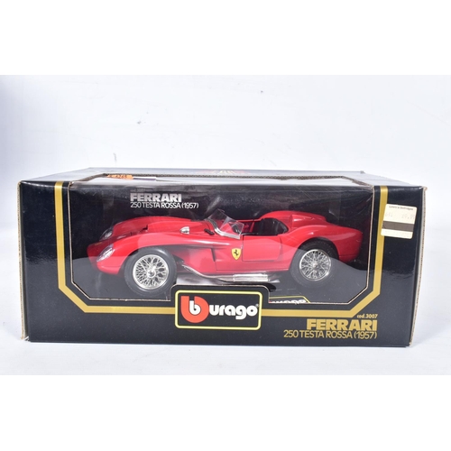 18 - SIX BOXED BBURAGO FERRARI SPORTS CAR MODELS, all 1/18 scale, to include constructed 250 Testa Rossa ... 