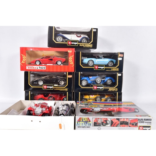 19 - EIGHT BOXED BBURAGO AND TONKA POLISTIL ITALIAN SPORTS CAR MODELS, all 1/18 scale, to include constru... 