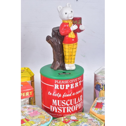 32 - A COLLECTION OF RUPERT THE BEAR AND FRIENDS SOFT TOYS AND COLLECTIBLES, to include a Holdall, assort... 