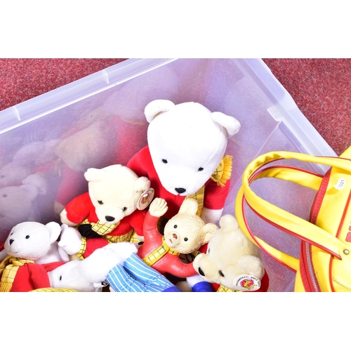 32 - A COLLECTION OF RUPERT THE BEAR AND FRIENDS SOFT TOYS AND COLLECTIBLES, to include a Holdall, assort... 