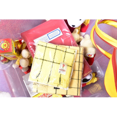 32 - A COLLECTION OF RUPERT THE BEAR AND FRIENDS SOFT TOYS AND COLLECTIBLES, to include a Holdall, assort... 