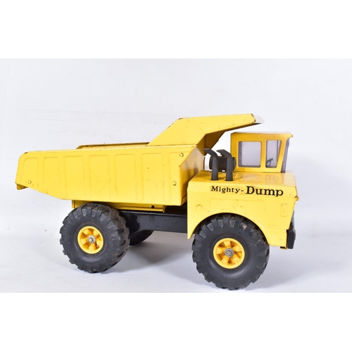 39 - THREE UNBOXED TONKA TOYS, Mighty Dump Truck, wheeled Loading Shovel and tracked Loading Shovel with ... 