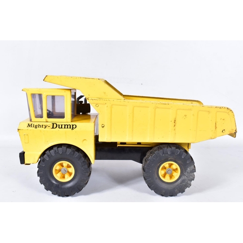 39 - THREE UNBOXED TONKA TOYS, Mighty Dump Truck, wheeled Loading Shovel and tracked Loading Shovel with ... 