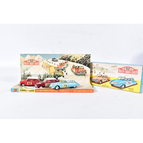 49 - A BOXED CORGI TOYS 1965 MONTE-CARLO RALLY GIFT SET, No.38, complete with three correct cars Mini Coo... 