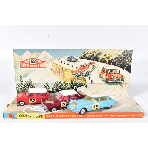 49 - A BOXED CORGI TOYS 1965 MONTE-CARLO RALLY GIFT SET, No.38, complete with three correct cars Mini Coo... 