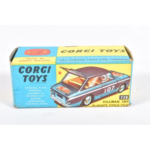 66 - A BOXED CORGI TOYS HILLMAN IMP 1966 MONTE-CARLO RALLY, No.328, metallic blue livery, RN107, very lig... 