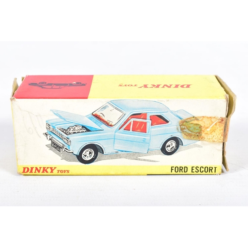 67 - THREE BOXED DINKY TOYS CARS, Ford Capri No.165, metallic purple, Ford Escort, No.168, pale blue and ... 