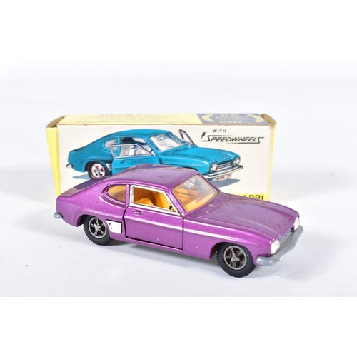 67 - THREE BOXED DINKY TOYS CARS, Ford Capri No.165, metallic purple, Ford Escort, No.168, pale blue and ... 