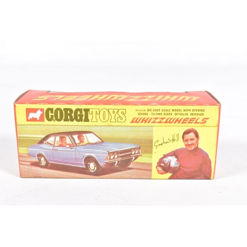 69 - A BOXED CORGI TOYS FORD CORTINA GXL, No.313, Whizzwheels, metallic blue body with black body, comple... 