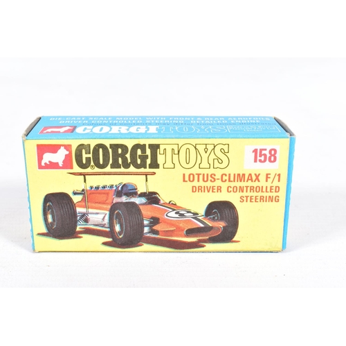 71 - THREE BOXED CORGI TOYS FORMULA 1 CARS, all cars complete and in very good condition with minor paint... 