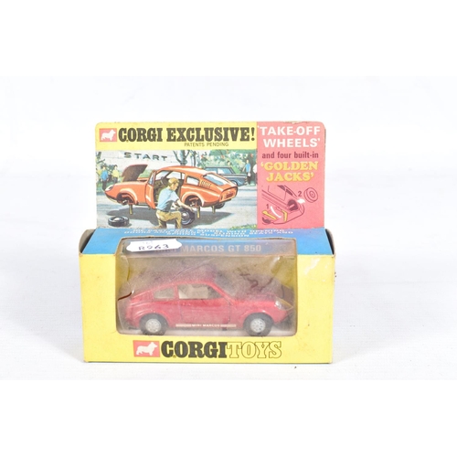 72 - THREE BOXED CORGI TOYS MARCOS CAR MODELS, Whizzwheels Marcos Mantis, No.312, Golden Jacks wheels Min... 