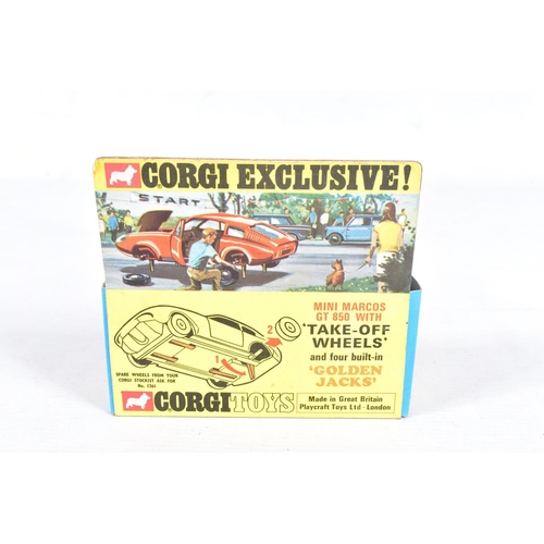 72 - THREE BOXED CORGI TOYS MARCOS CAR MODELS, Whizzwheels Marcos Mantis, No.312, Golden Jacks wheels Min... 