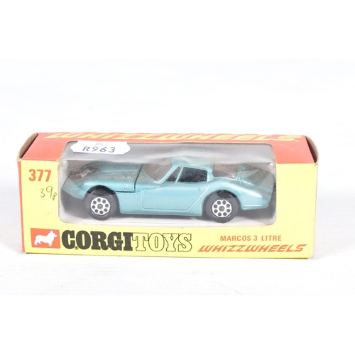 72 - THREE BOXED CORGI TOYS MARCOS CAR MODELS, Whizzwheels Marcos Mantis, No.312, Golden Jacks wheels Min... 