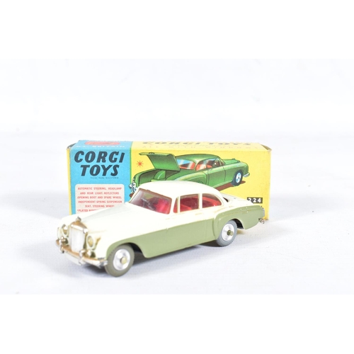 75 - THREE BOXED CORGI TOYS CARS, Bentley Continental Sports Saloon, No.224, cream over green complete wi... 