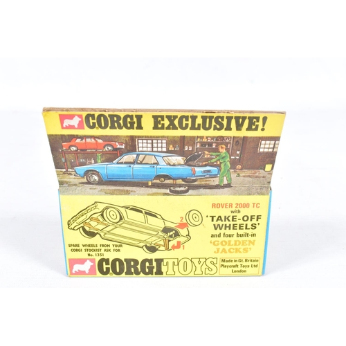 76 - TWO BOXED CORGI TOYS ROVER 2000 TC CAR MODELS, Golden Jacks wheels, No.275, metallic olive green, am... 