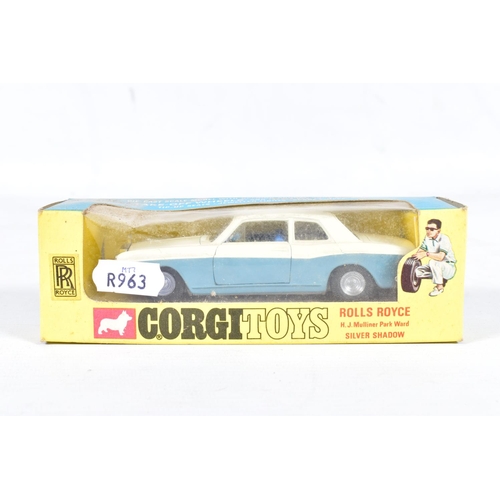 78 - TWO BOXED CORGI TOYS CARS, Golden Jacks wheels Rolls-Royce Silver Shadow, No.273, white over blue/gr... 