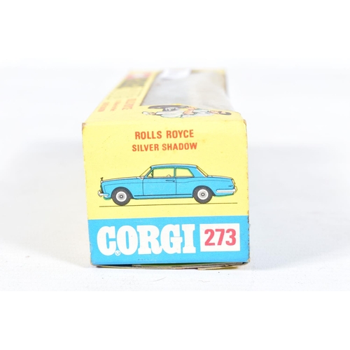 78 - TWO BOXED CORGI TOYS CARS, Golden Jacks wheels Rolls-Royce Silver Shadow, No.273, white over blue/gr... 