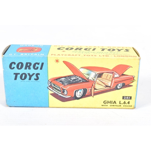 79 - THREE BOXED CORGI TOYS CAR MODELS, Chrysler Ghia L6.4., No.241, metallic gold version, Renault 16, N... 