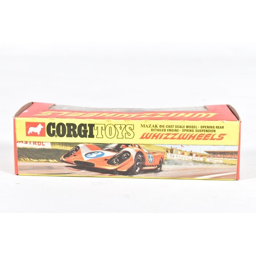 82 - FOUR BOXED CORGI TOYS WHIZZWHEELS RACING CARS, Ford GT70, No.316, Ferrari 206 Dino Sport, No.344, ye... 