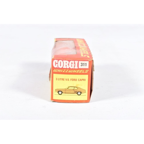 83 - A BOXED CORGI TOYS WHIZZWHEELS FORD CAPRI V6 3 LITRE, No.311, fluorescent orange with red WW hubs, a... 