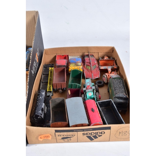 93 - A QUANTITY OF UNBOXED AND ASSORTED PLAYWORN DIECAST VEHICLES, to include Dinky Toys Plymouth U.S.A. ... 