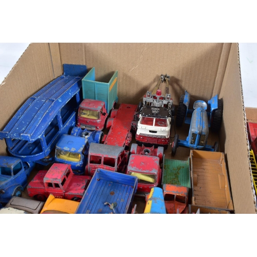 93 - A QUANTITY OF UNBOXED AND ASSORTED PLAYWORN DIECAST VEHICLES, to include Dinky Toys Plymouth U.S.A. ... 