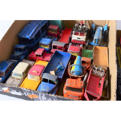 93 - A QUANTITY OF UNBOXED AND ASSORTED PLAYWORN DIECAST VEHICLES, to include Dinky Toys Plymouth U.S.A. ... 