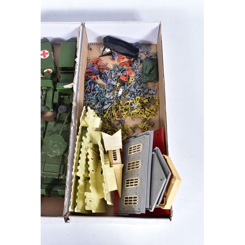 112 - A QUANTITY OF UNBOXED AND ASSORTED PLAYWORN DIECAST MILITARY VEHICLES, to include Dinky Supertoys Th... 