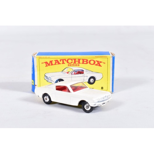 156 - FIVE BOXED MATCHBOX 1-75 SERIES CAR MODELS, Ford Mustang, No.8, Iso Grifo, No.14, Lincoln Continenta... 