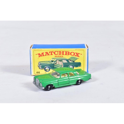 157 - FIVE BOXED MATCHBOX 1-75 SERIES GERMAN CAR MODELS, Mercedes-Benz 230SL, No.27, Opel Diplomat, No.36,... 