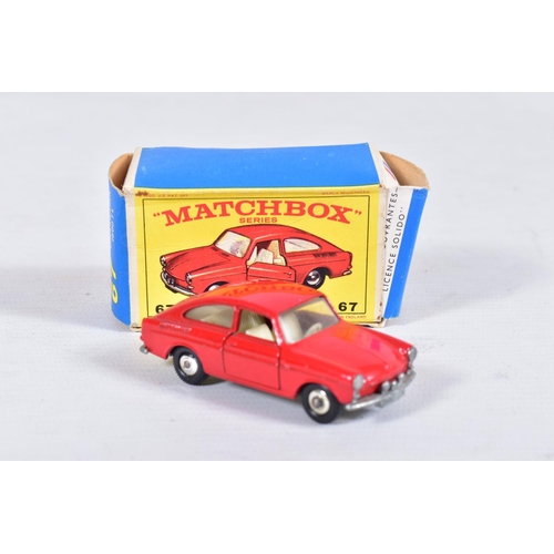 157 - FIVE BOXED MATCHBOX 1-75 SERIES GERMAN CAR MODELS, Mercedes-Benz 230SL, No.27, Opel Diplomat, No.36,... 