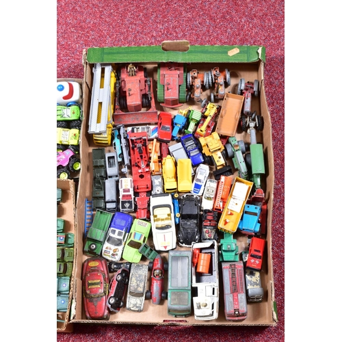 180 - A QUANTITY OF UNBOXED AND ASSORTED PLAYWORN DIECAST VEHICLES, to include Dinky Toys Porsche 356a Cou... 