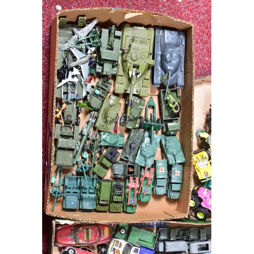 180 - A QUANTITY OF UNBOXED AND ASSORTED PLAYWORN DIECAST VEHICLES, to include Dinky Toys Porsche 356a Cou... 