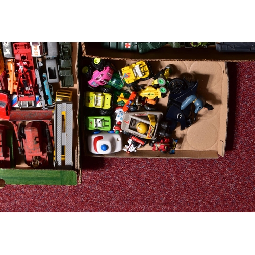 180 - A QUANTITY OF UNBOXED AND ASSORTED PLAYWORN DIECAST VEHICLES, to include Dinky Toys Porsche 356a Cou... 