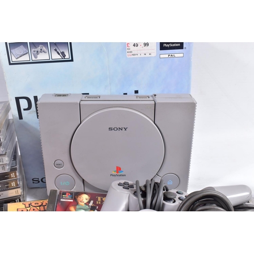 208 - BOXED PLAYSTATION, UNBOXED PLAYSTATION, CONTROLLERS, TWO MEMORY CARDS  AND A QUANTITY OF GAMES, play... 