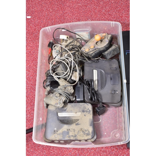 212 - TWO BOXES OF BROKEN CONSOLES AND ACCESSORIES, contents include six Playstation 2 consoles, two Plays... 