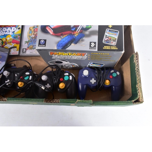 215 - A BOXED NINTENDO GAMECUBE, GAMES, CONTROLLERS AND MEMORY CARD, games include Super Mario Sunshine, M... 